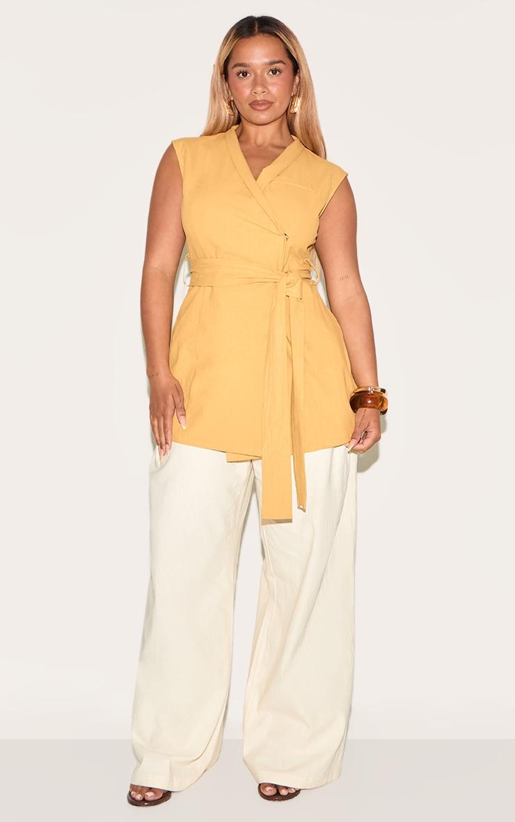 Shape Olive Linen Look Wrap Front Belted Blazer Product Image