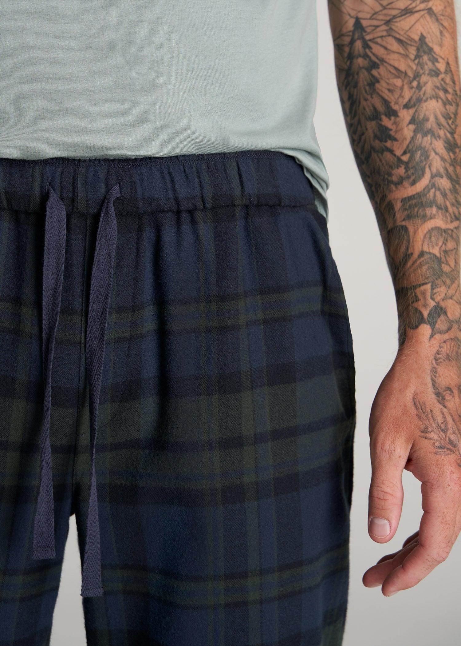 Plaid Pajama Pants for Tall Men in Olive & Dark Cobalt Plaid Male Product Image