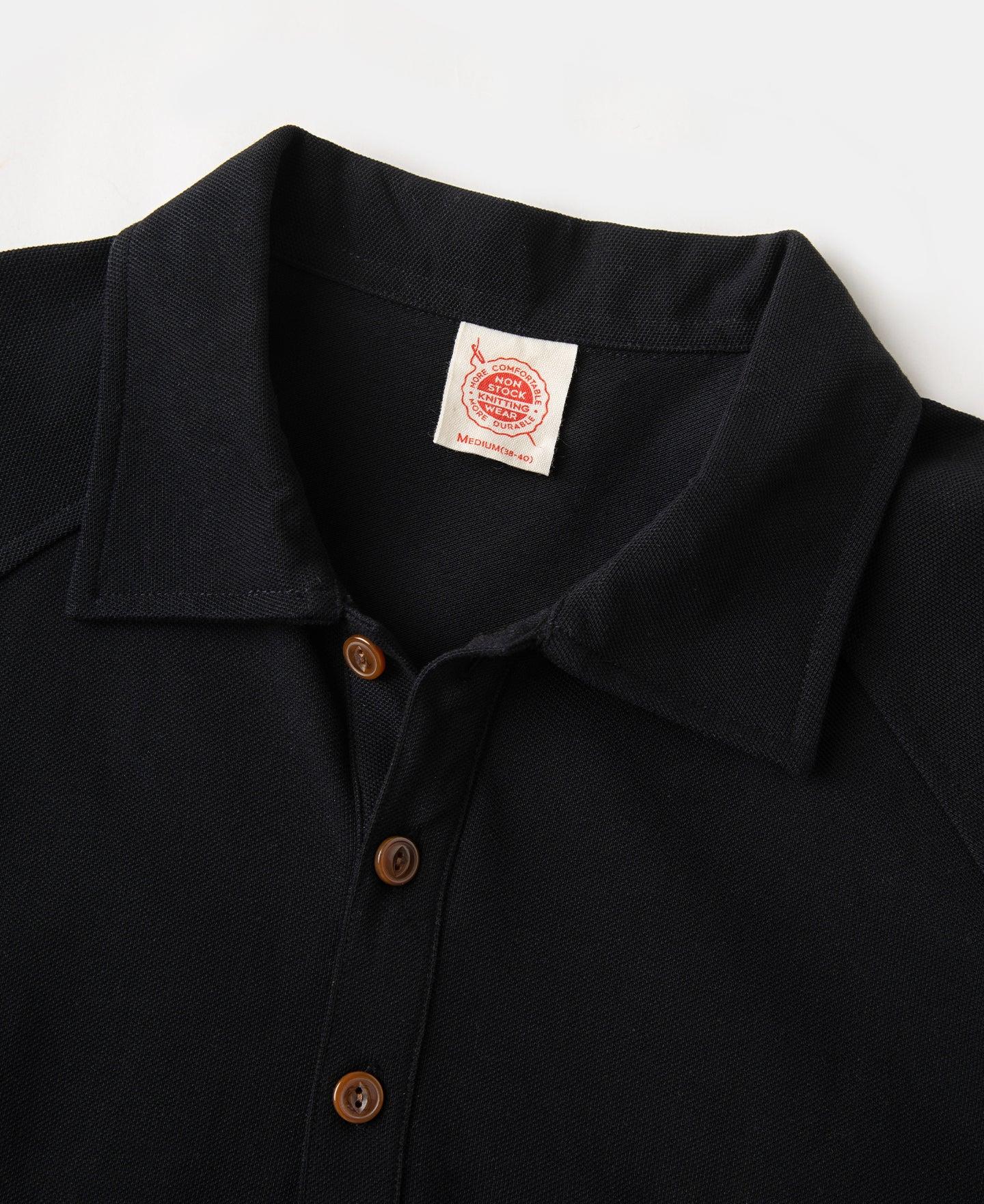 Raglan Sleeve Cotton-Piqué Polo Shirt - Black Product Image