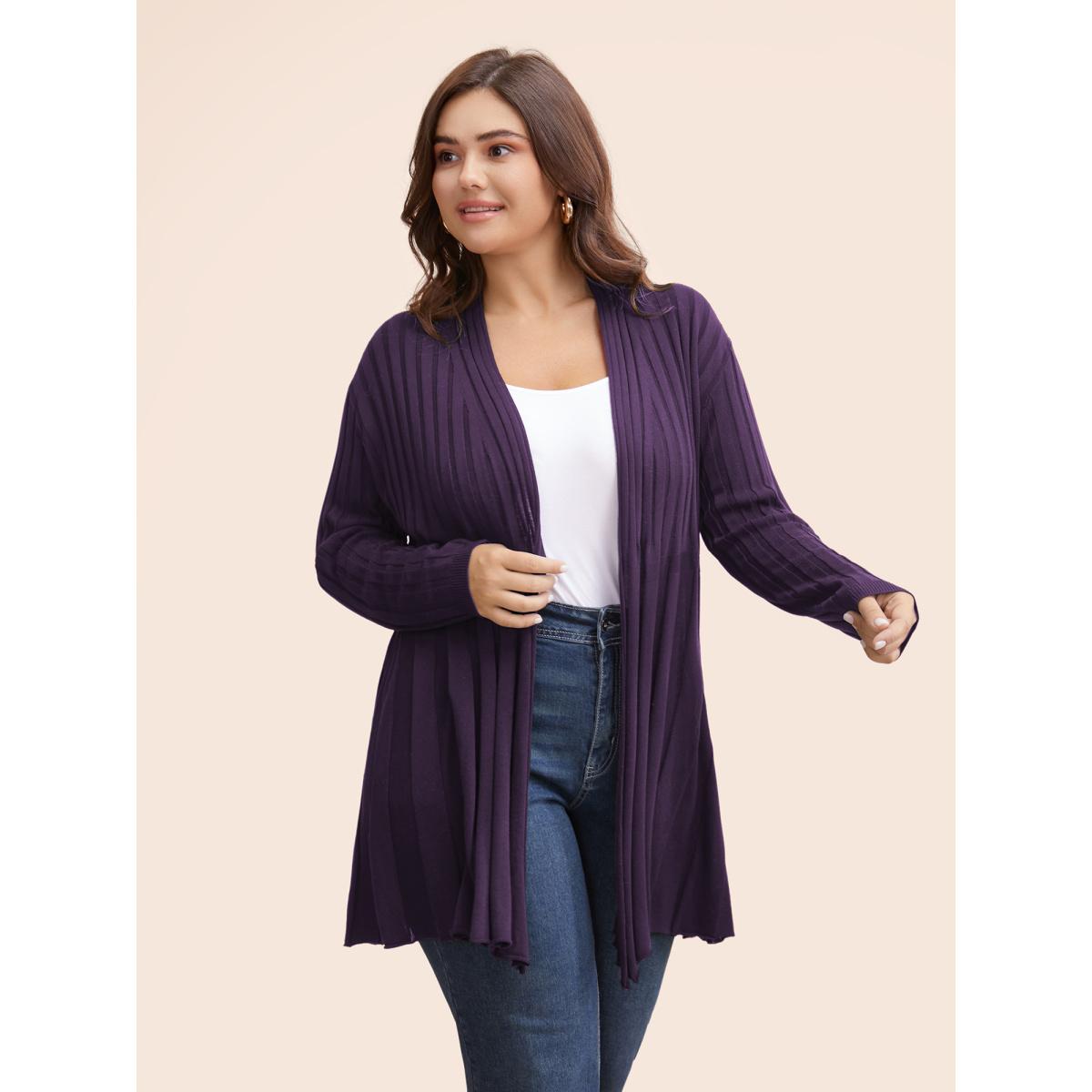 Plus Size Plain Textured Kimono Collar Cardigan Black Women Timeless Loose Long Sleeve Elegant Cardigans BloomChic 18-20/2X Product Image