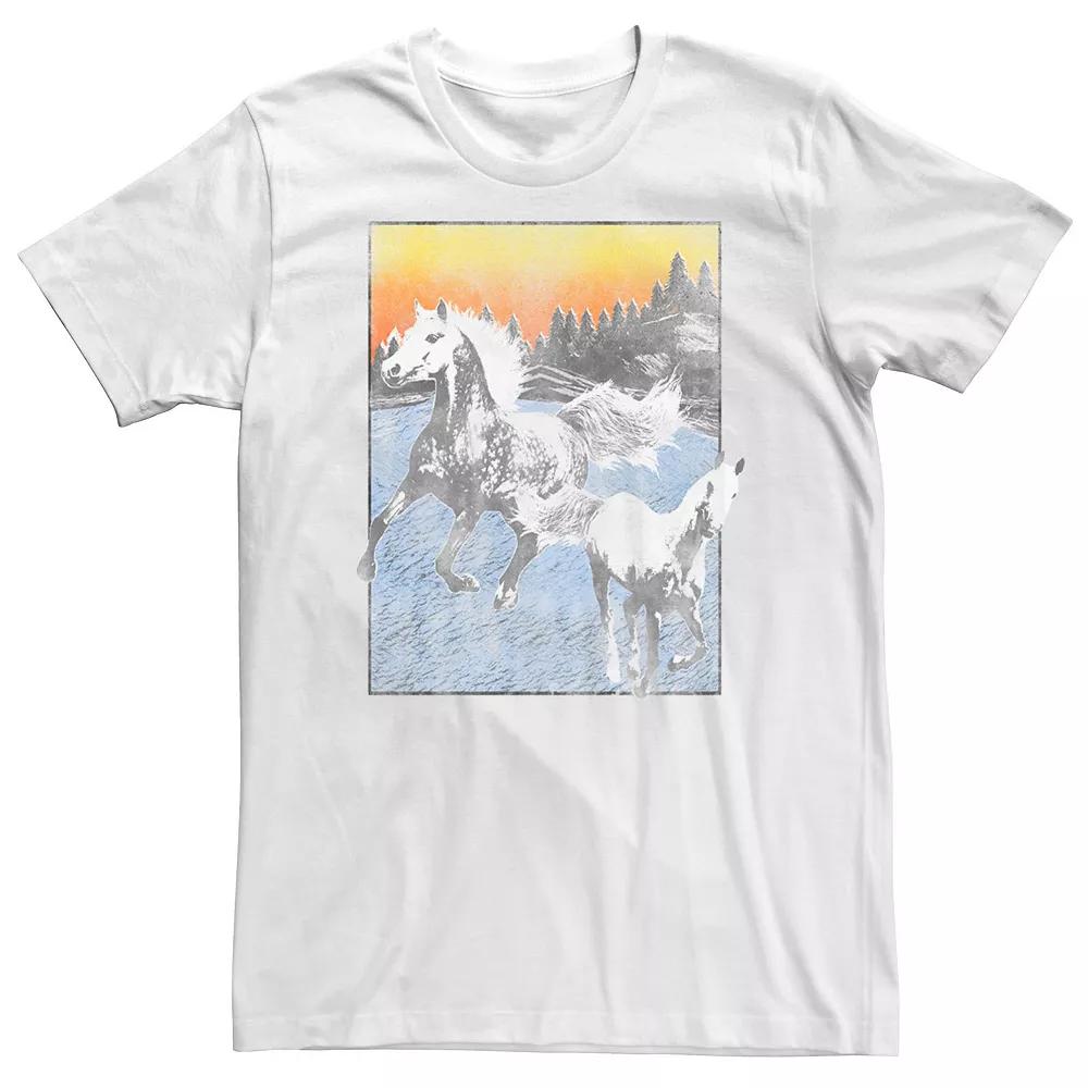 Big & Tall Running Horses in Liberty Graphic Tee, Men's, Size: 4XL, White Product Image
