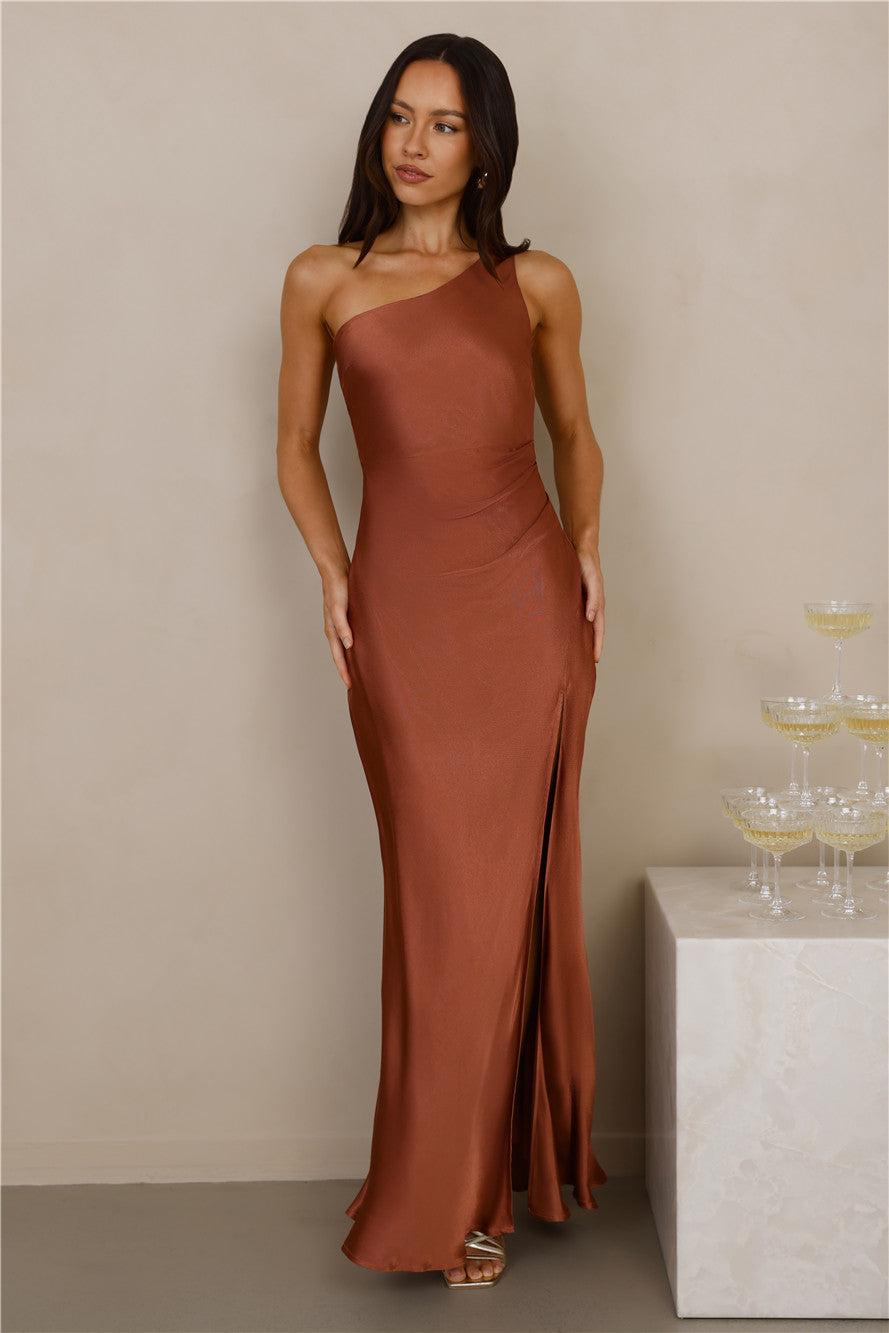 The Aurora One Shoulder Satin Maxi Dress Copper Product Image