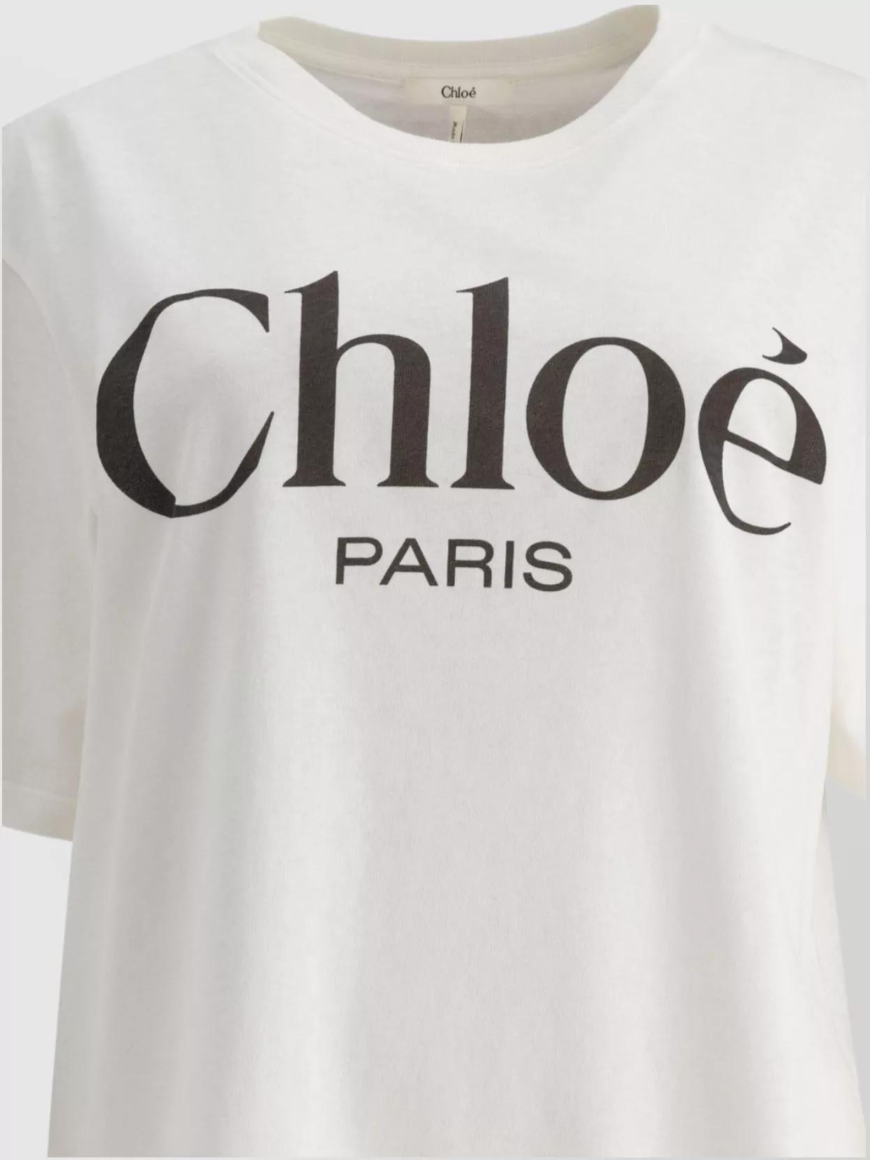 CHLOÉ White Crewneck T-shirt With Logo Print On The Front In Cotton Woman Product Image
