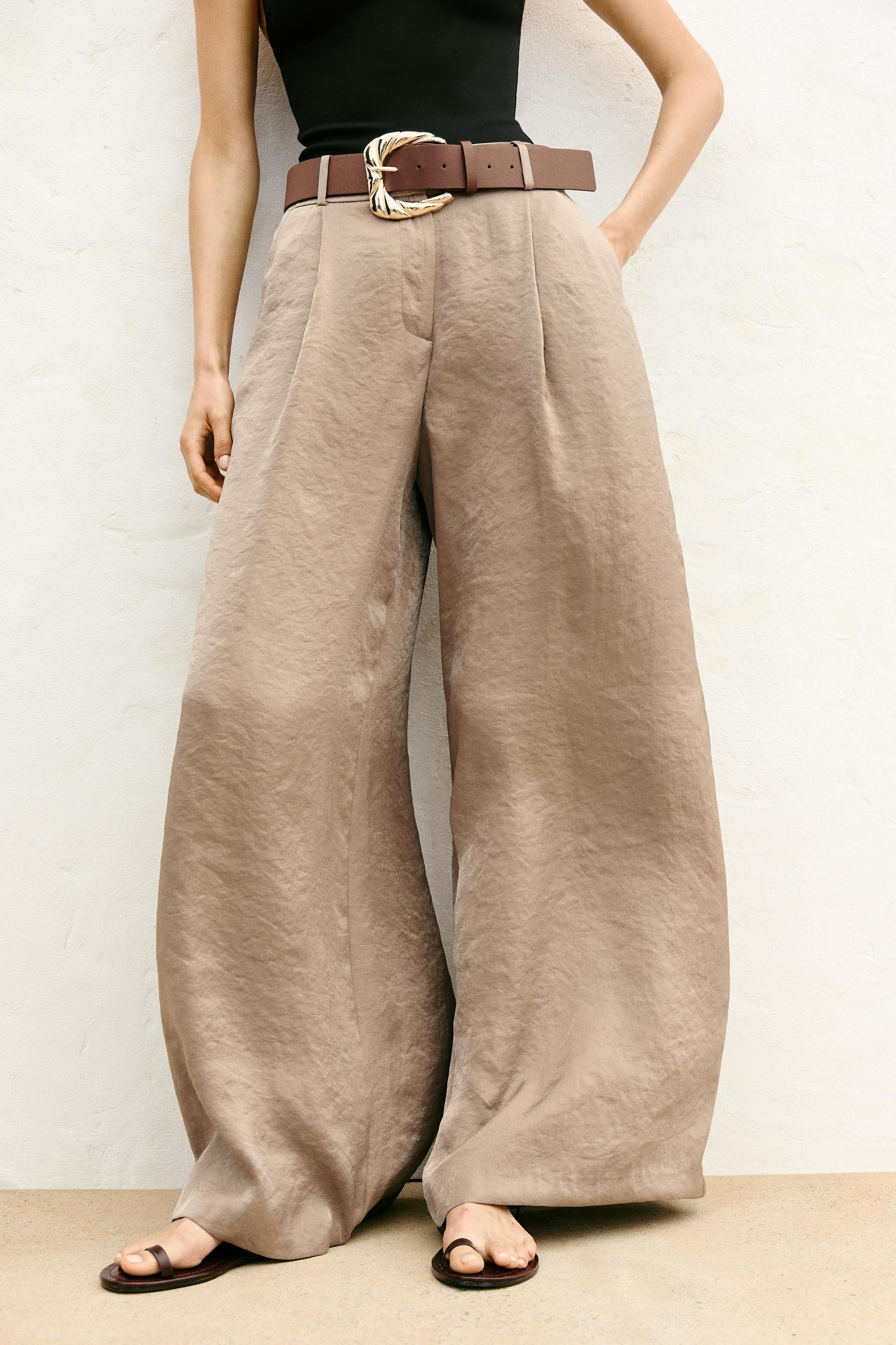 BELTED SATIN WIDE LEG PANTS Product Image
