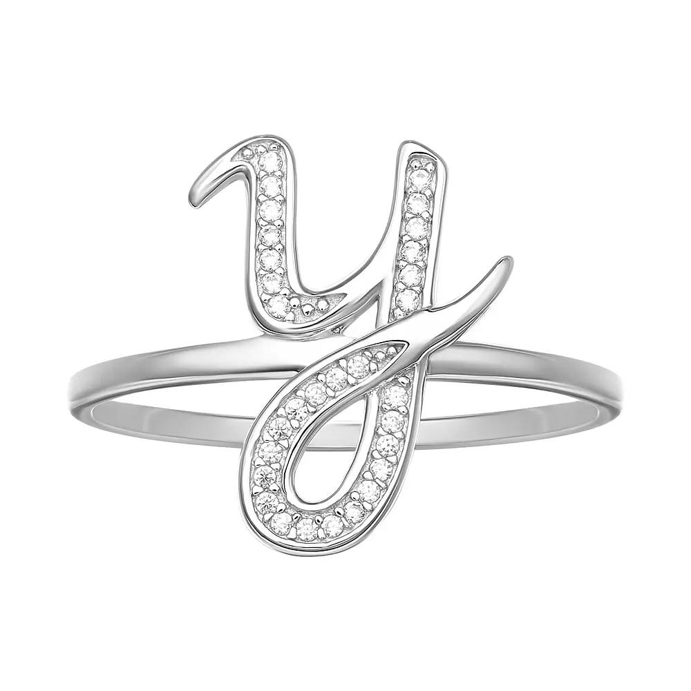 PRIMROSE Sterling Silver Cubic Zirconia Initial Ring, Womens Sterling Silver E Product Image