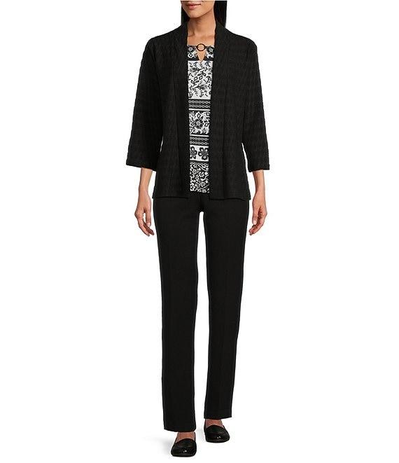 Allison Daley 3/4 Sleeve Open-Front Wave Knit Cardigan Product Image