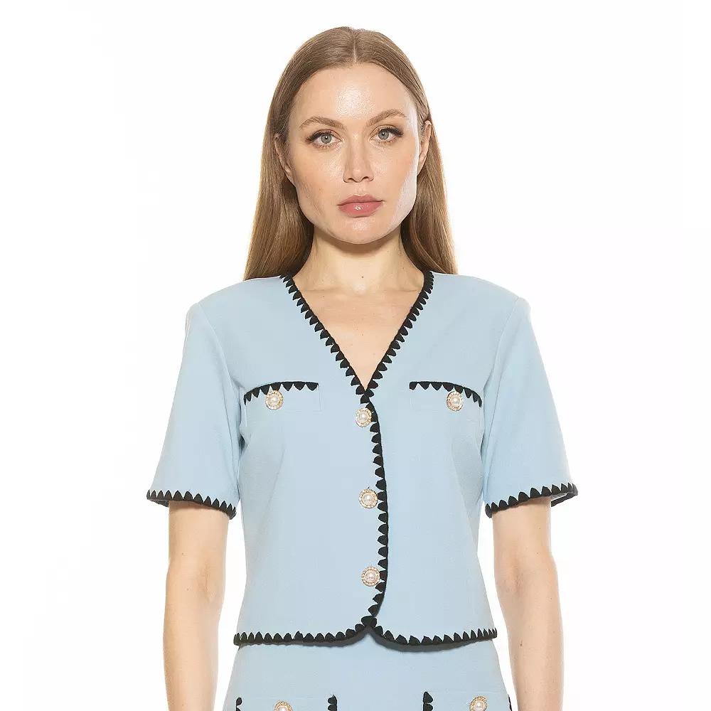 Women's ALEXIA ADMOR Willa Short Sleeve Embroidered Edge Jacket Top,  Product Image