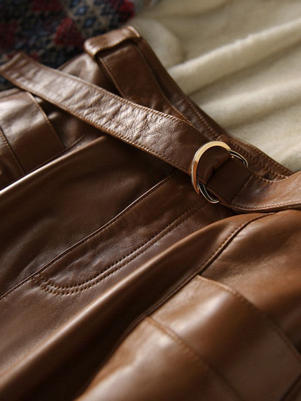 A-Line High Waisted Belted Buttoned Pockets Solid Color Split-Joint Zipper Skirts Bottoms Product Image