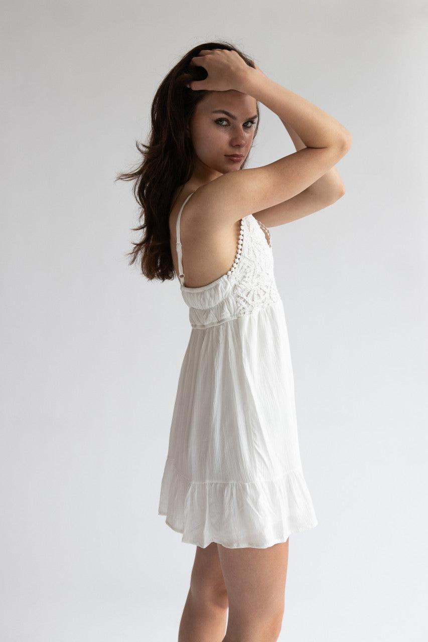 Crochet Bodice Gauze Mini Dress Product Image