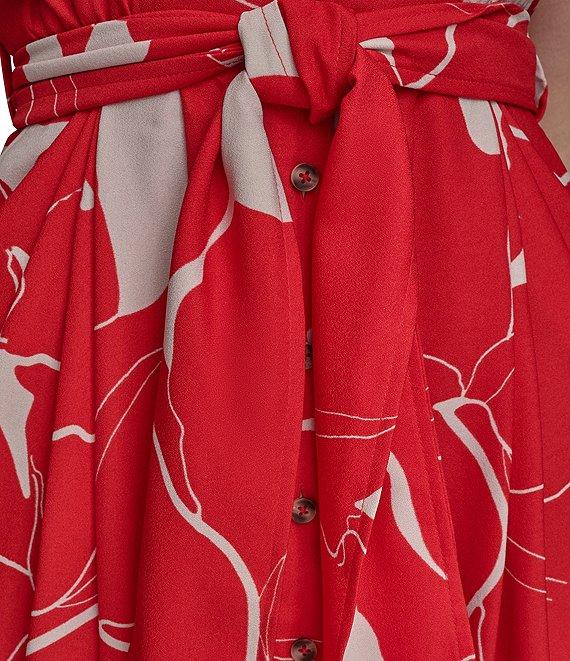 Donna Karan Floral Print Short Sleeve Crepe Shirt Dress Product Image