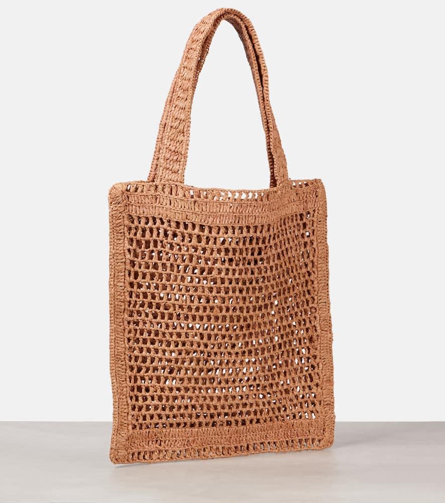 CHLOÉ Summer Banana Embellished Crocheted Embroidered Faux Raffia Tote In Beige Product Image