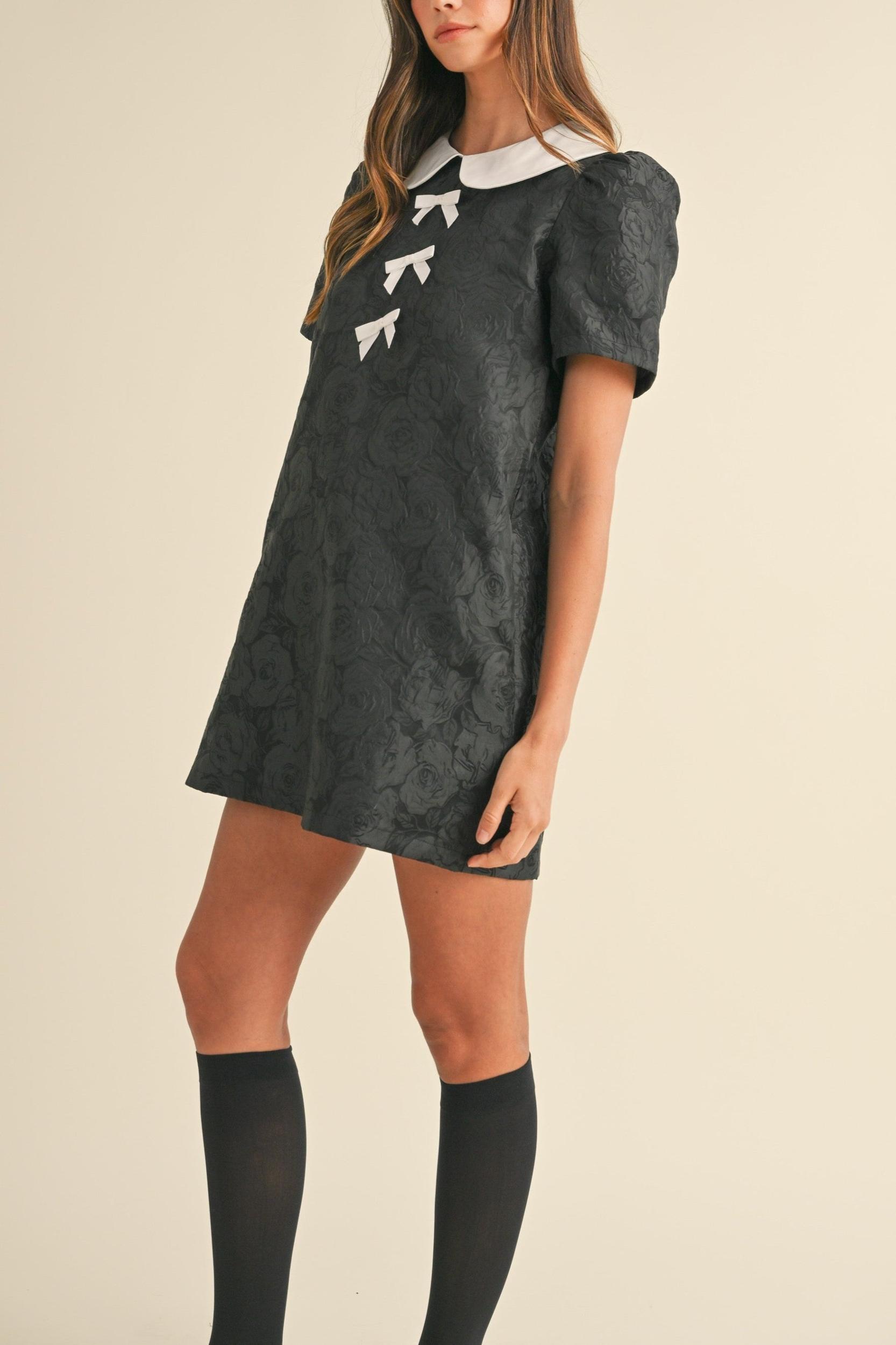 Floral Jacquard Peter Pan Collared Mini Dress Product Image