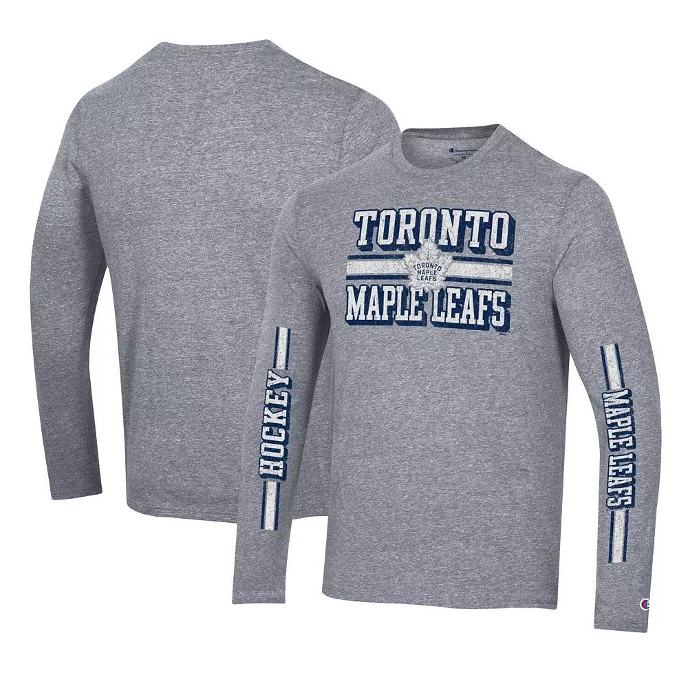 Men's Champion Heather Gray Toronto Maple Leafs Tri-Blend Dual-Stripe Long Sleeve T-Shirt, Size: 2XL, Mpl Grey Product Image