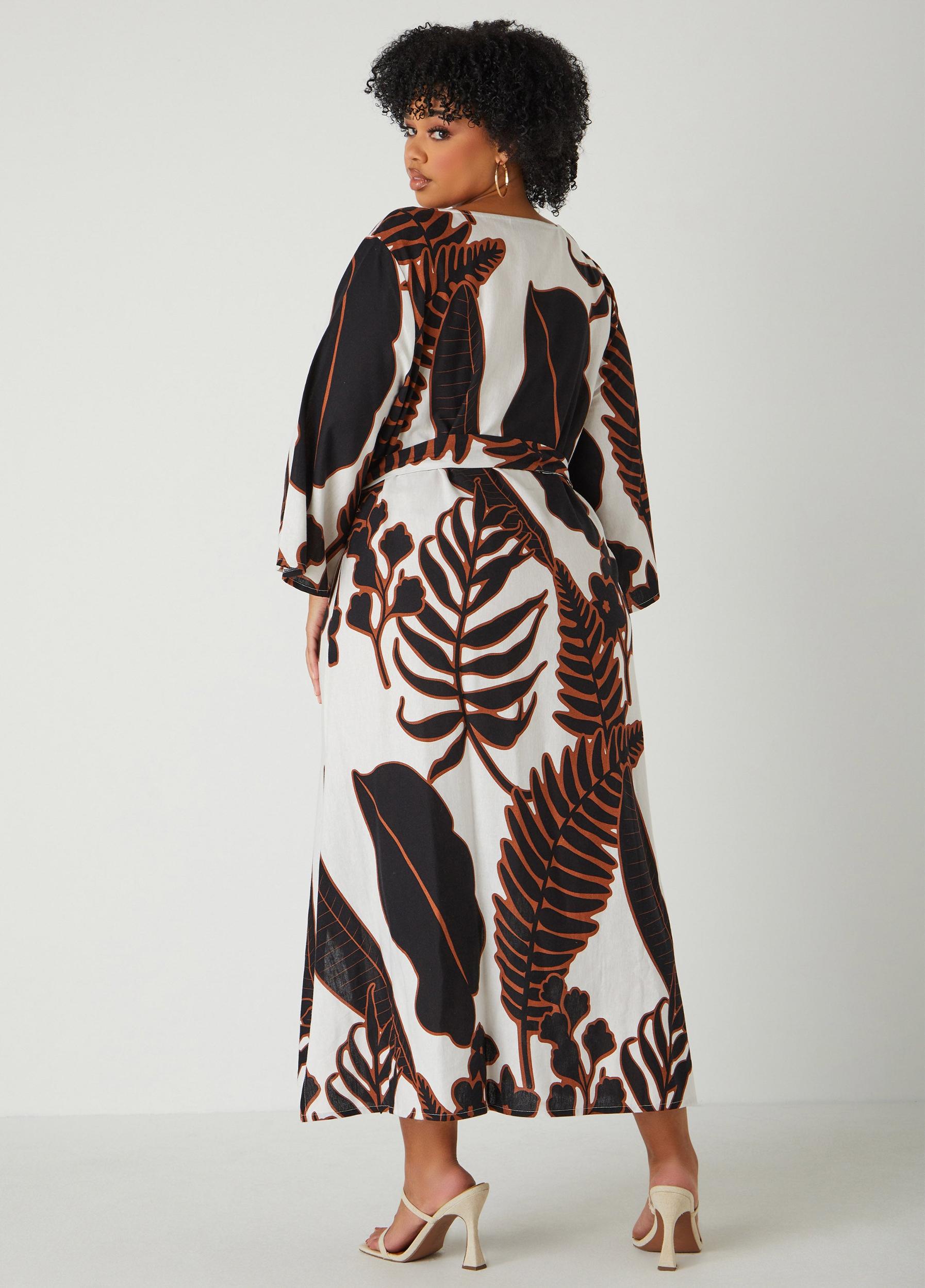 Belted Leaf Print Maxi Dress Product Image