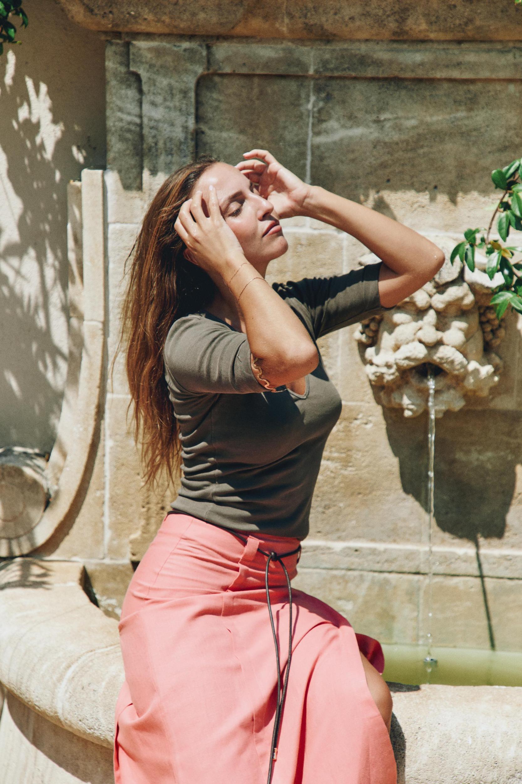 LINEN BELTED MIDI SKIRT Product Image