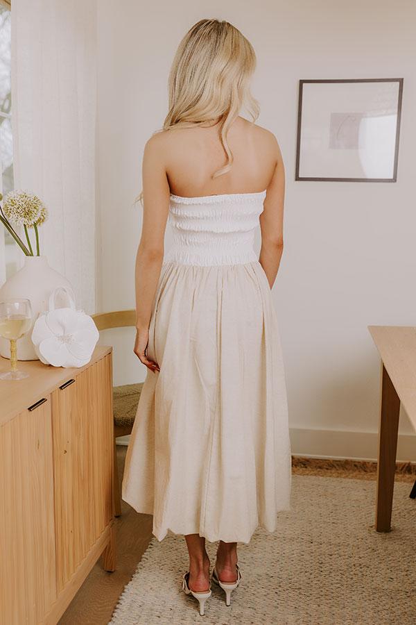 Coastal Cove Linen Midi Dress in White Product Image