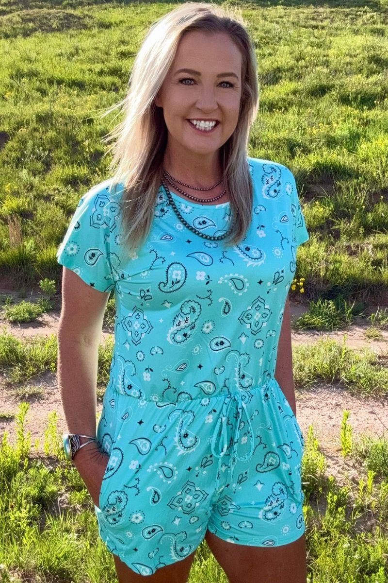 Sterling Kreek Bandana Babe Turquoise Romper Product Image