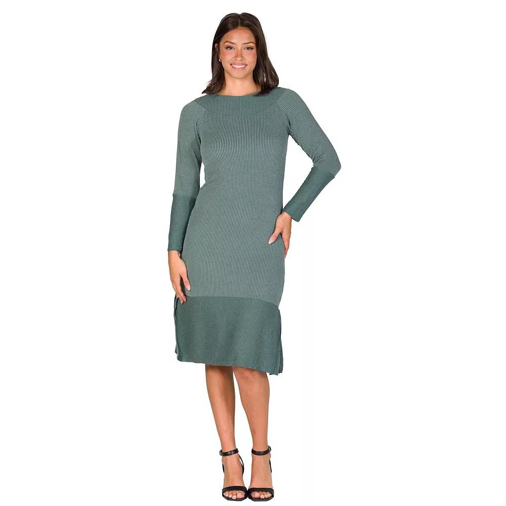 Women's 24Seven Comfort Apparel Ribbed Knit Long Sleeve Split Hem Sweater Dress,  Product Image