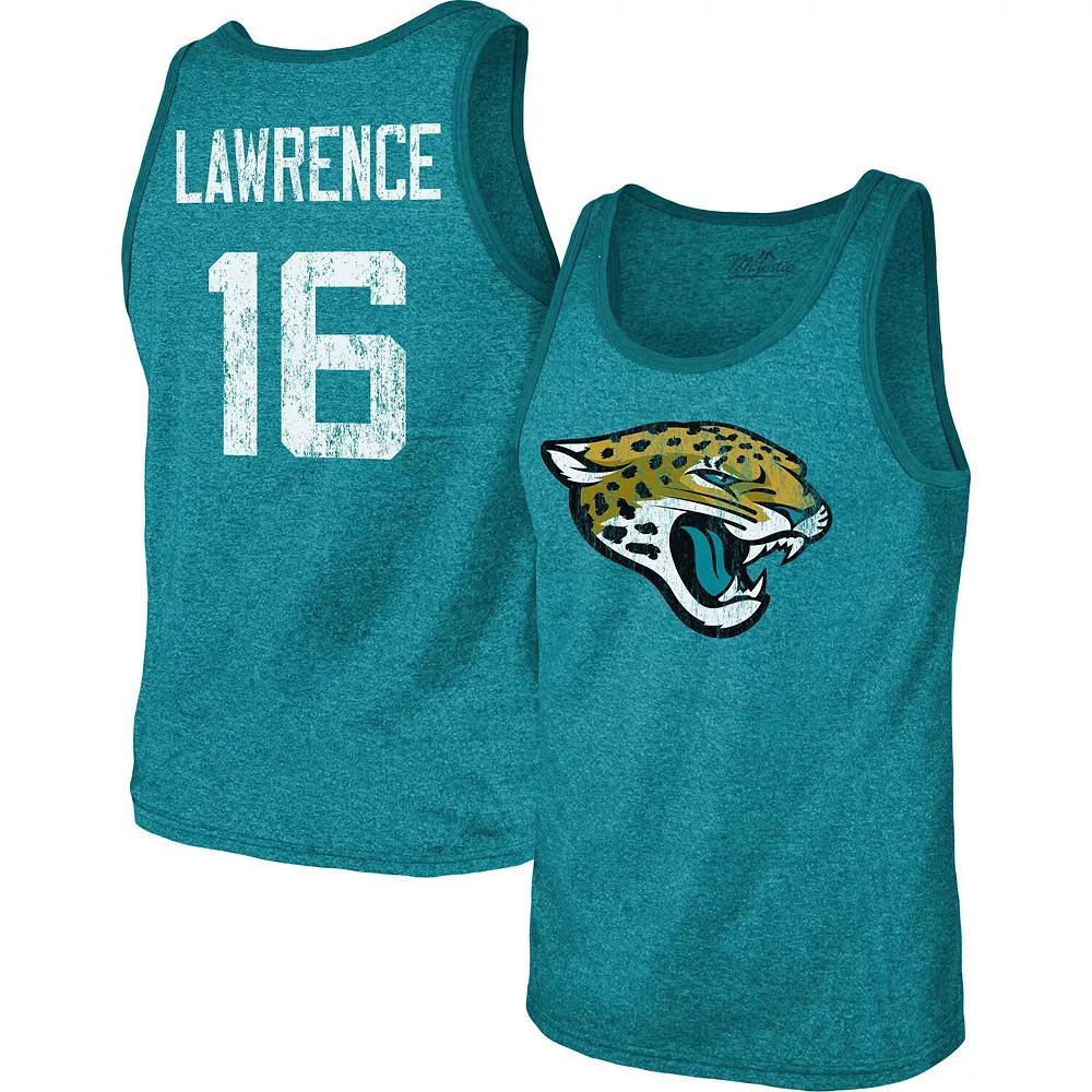 Men's Majestic Threads Trevor Lawrence Teal Jacksonville Jaguars Name & Number Tri-Blend Tank Top, Size: Small, Blue Product Image