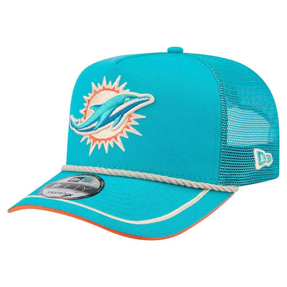 Men's New Era Aqua Miami Dolphins Vintage Team Rope A-Frame Trucker 9FIFTY Snapback Hat, Turquoise A Product Image