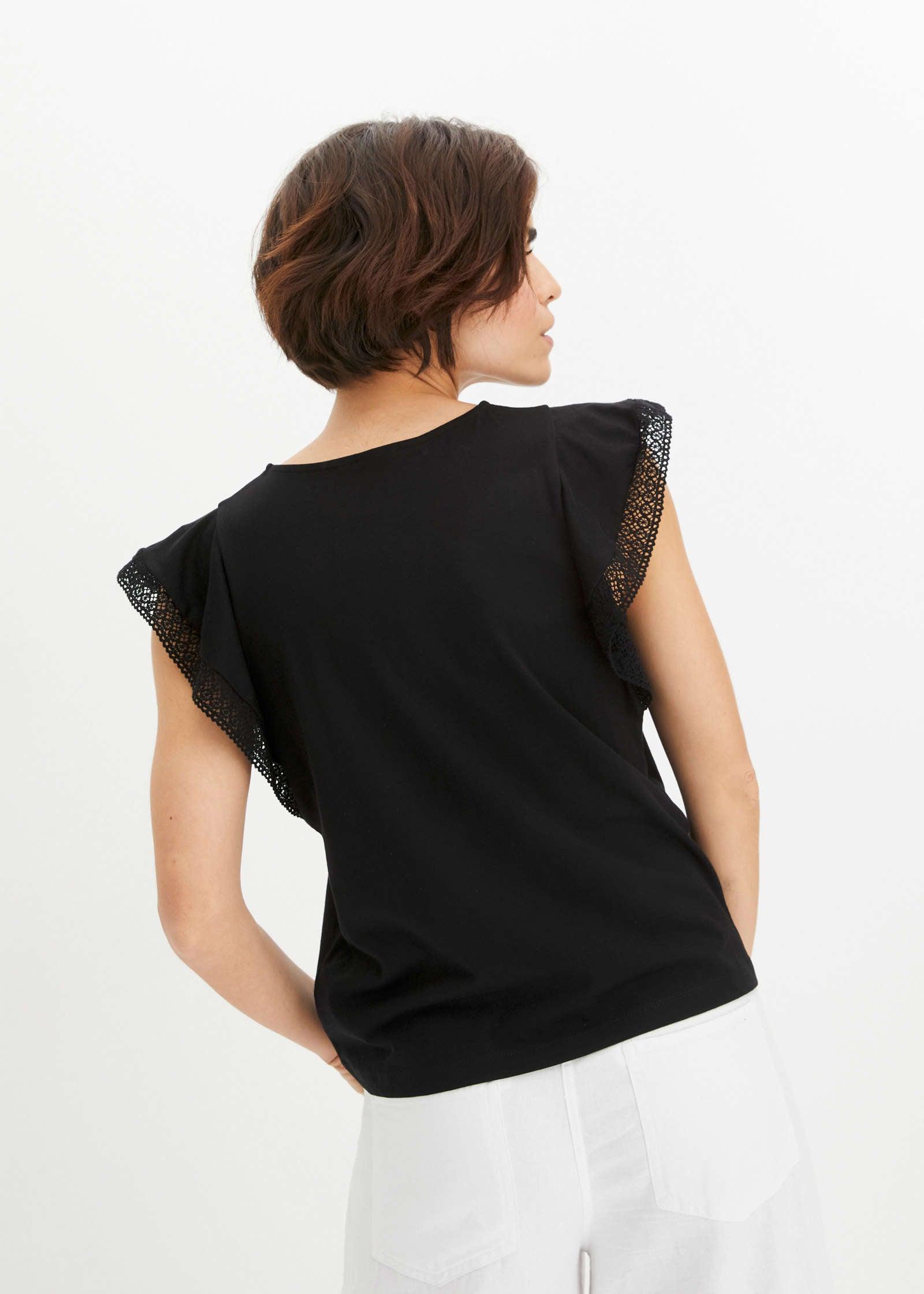 Lace Sleeve Top - Black Product Image