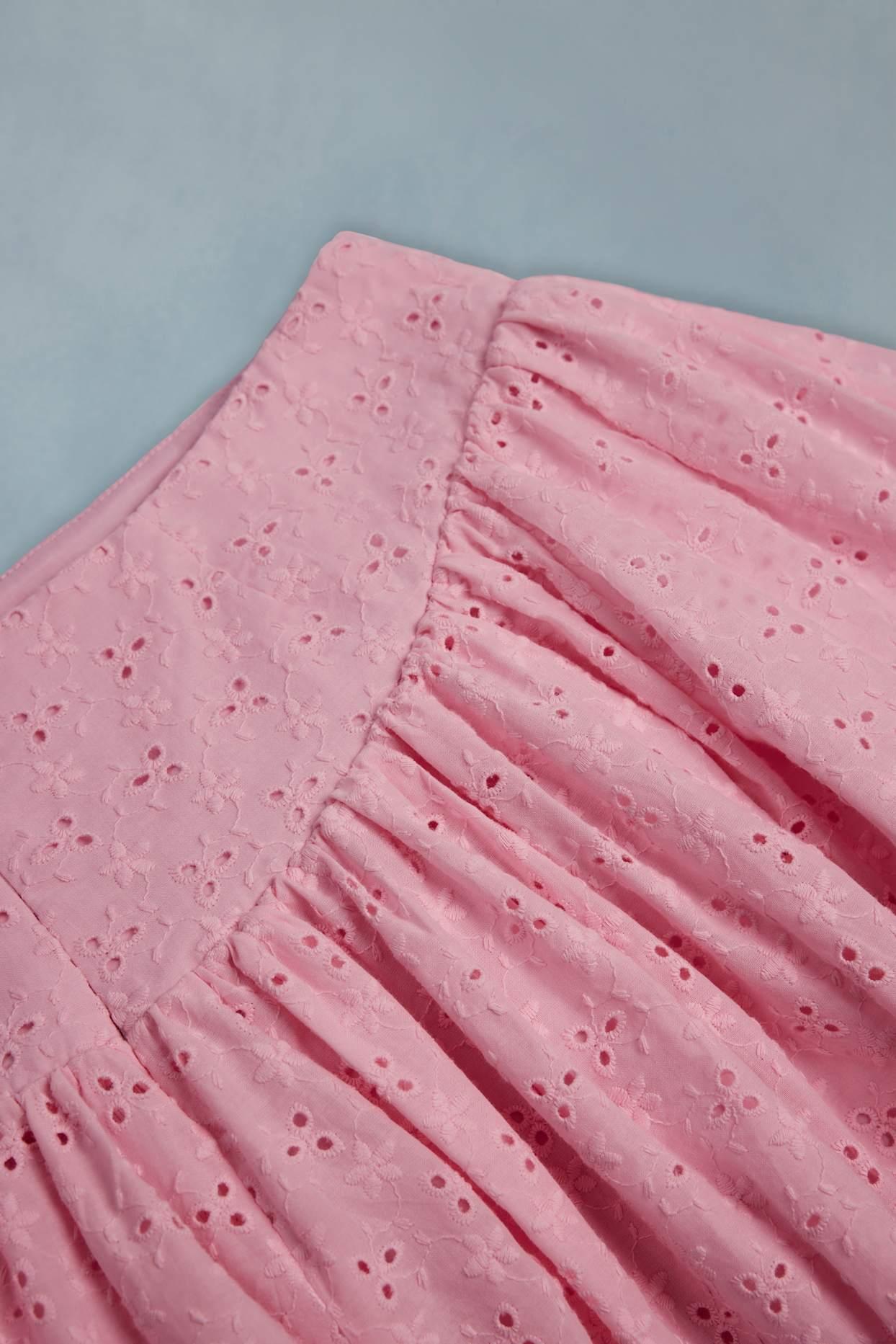 Bow-Detail Broderie Anglaise Mini Skirt in Soft Pink Product Image