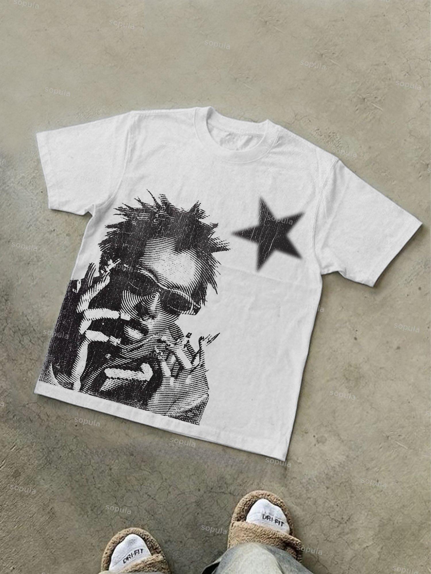 Street Abstract Portrait Print Cotton T-shirt Product Image