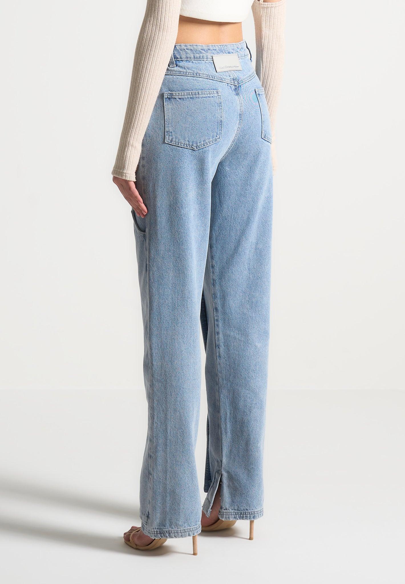 Axelle - Button Down Overlay Mom Jeans - Mid Blue Female Product Image