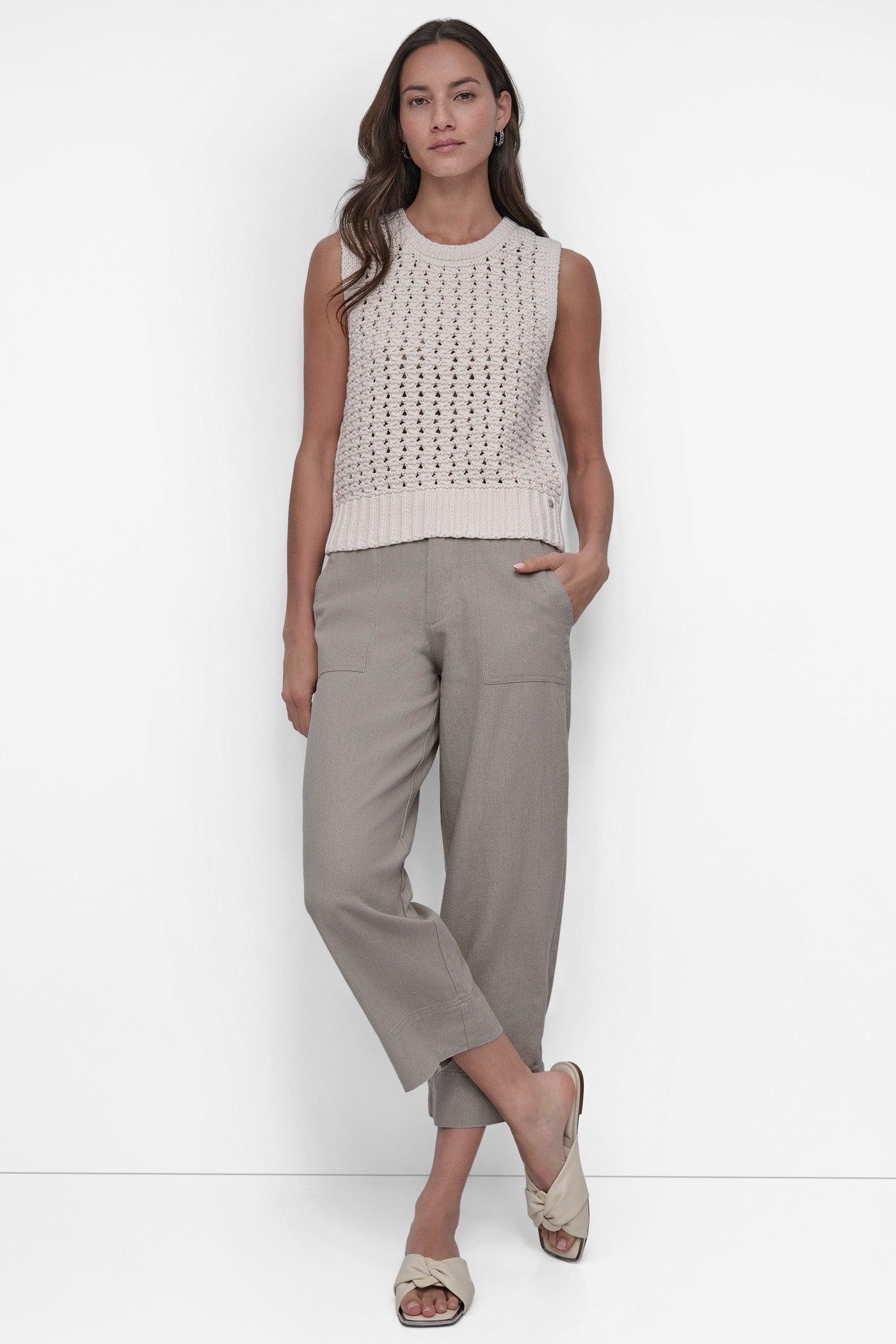 SLEEVLESS POINTELLE STITCH CREW NECK VEST Product Image