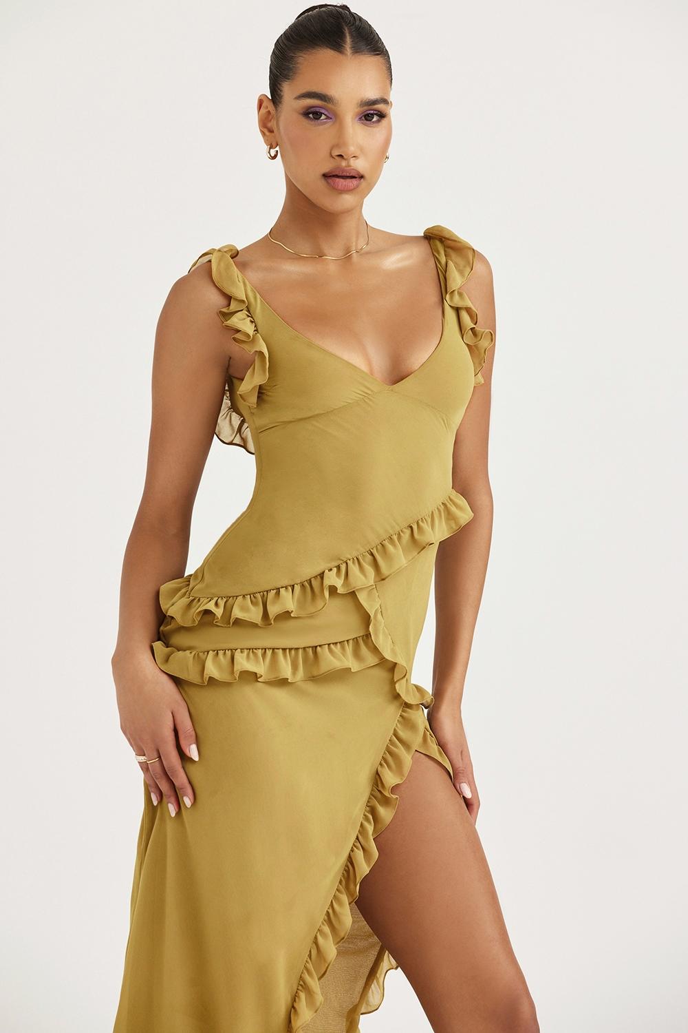 Pixie  olive ruffle maxi dress Product Image