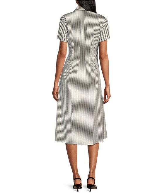 Leslie Fay Short Sleeve Cinched Waist Midi Shirt Dress Product Image