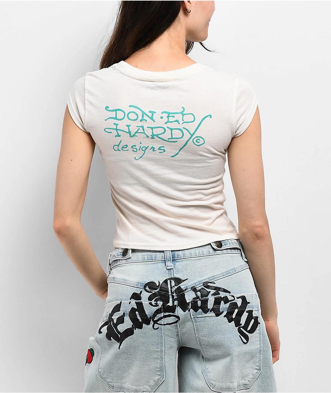 Ed Hardy Phoenix Ivory Cap Sleeve Crop T-Shirt Product Image