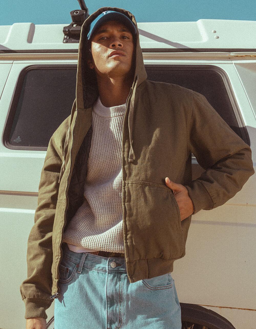 RSQ Mens Oversized Hooded Twill Jacket - TAN Product Image