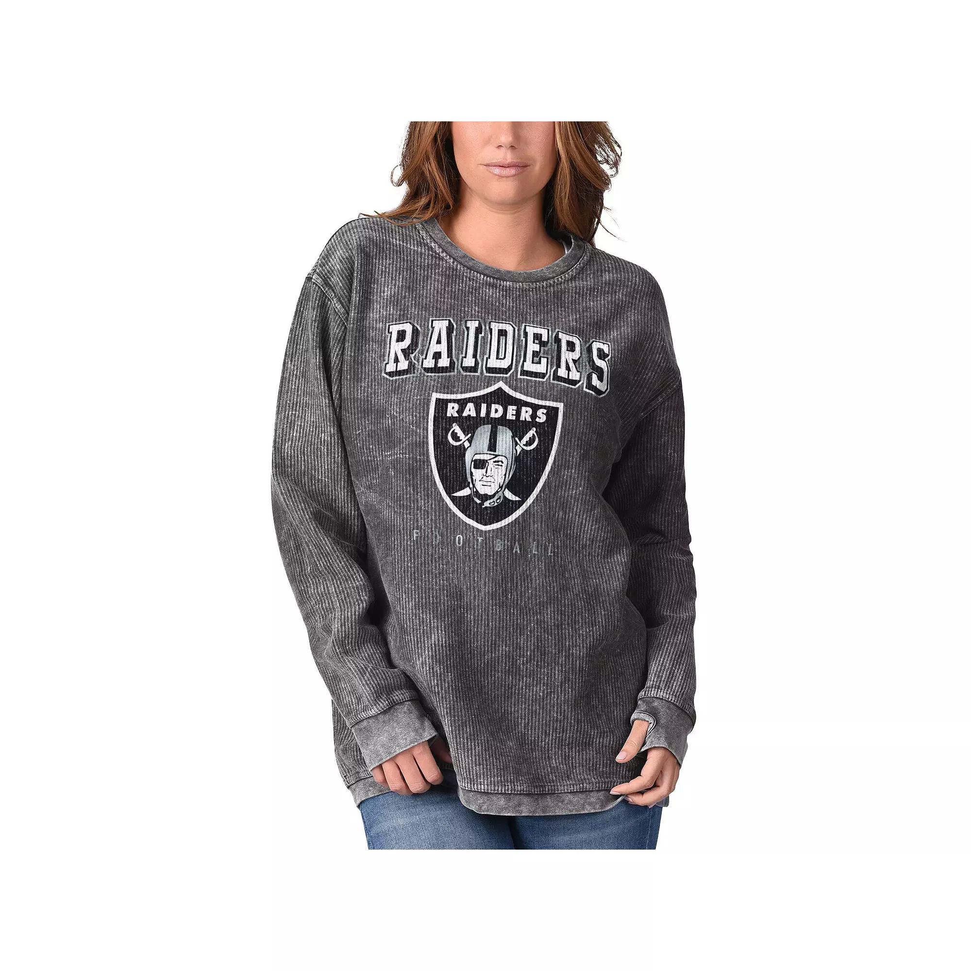Women's G-III 4Her by Carl Banks Black Las Vegas Raiders Comfy Cord Pullover Sweatshirt,  Product Image