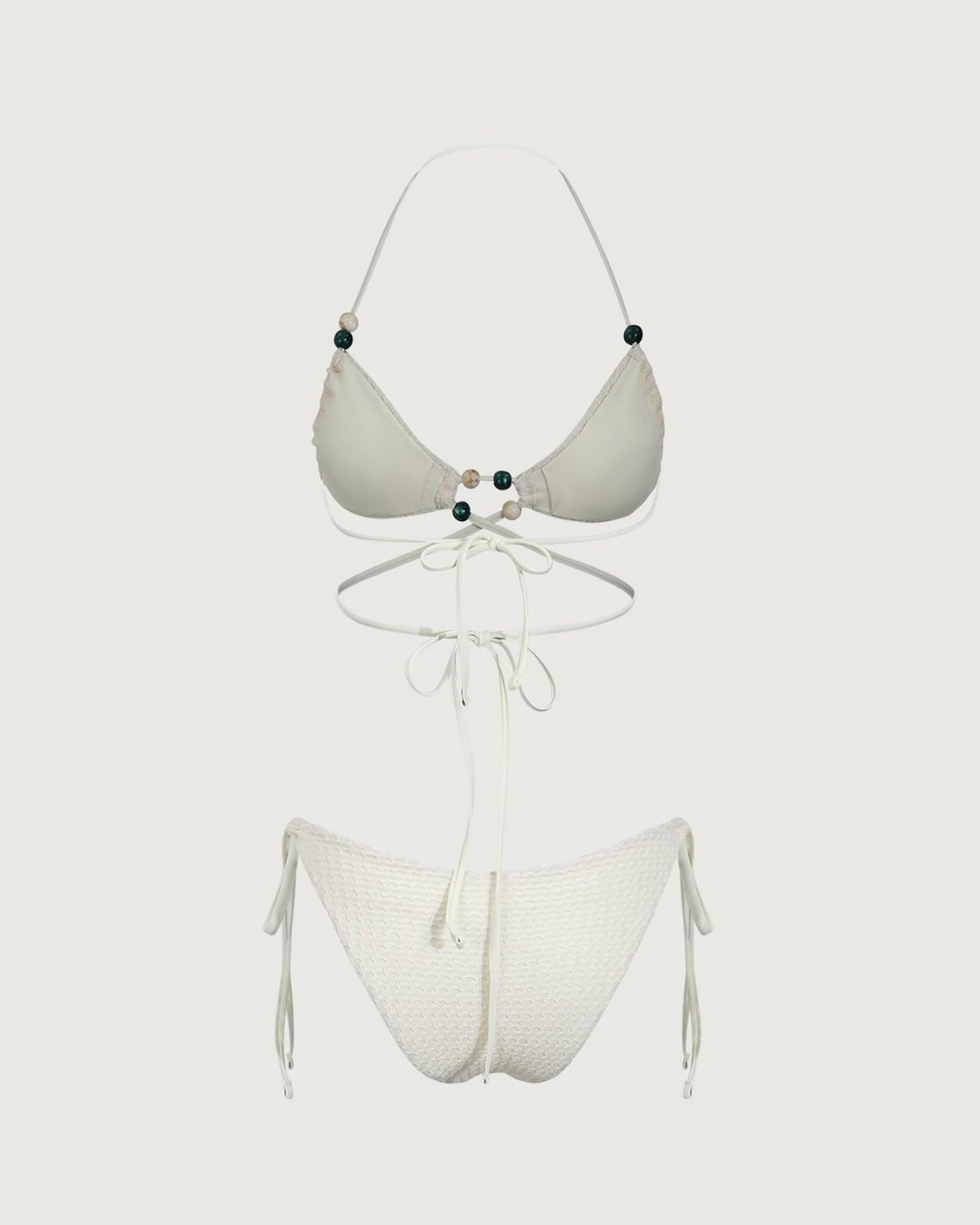 Beige Beaded Halter Bikini Set Product Image