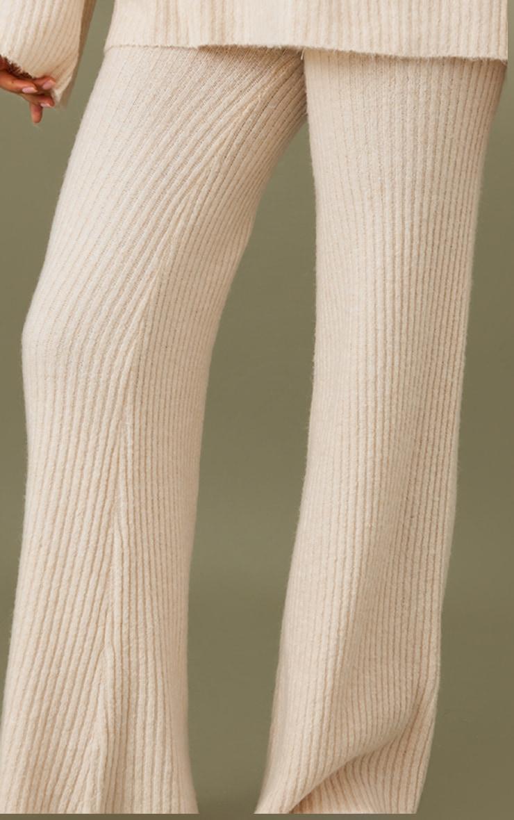 Tall Oatmeal Luxe Rib Knit Wide Leg Pants Product Image