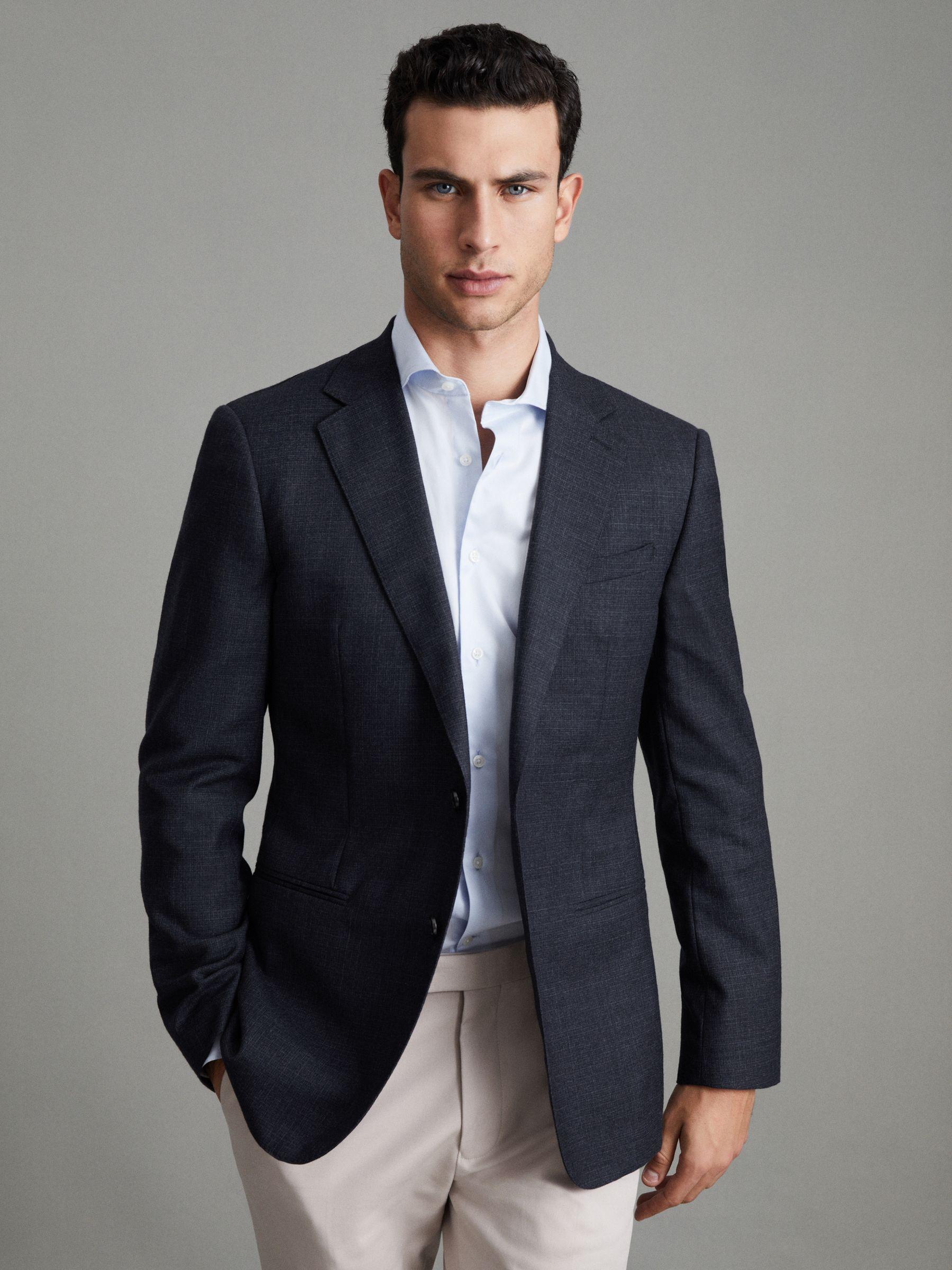 Single Breasted Wool Suit Slim Fit Blazer in Navy Product Image