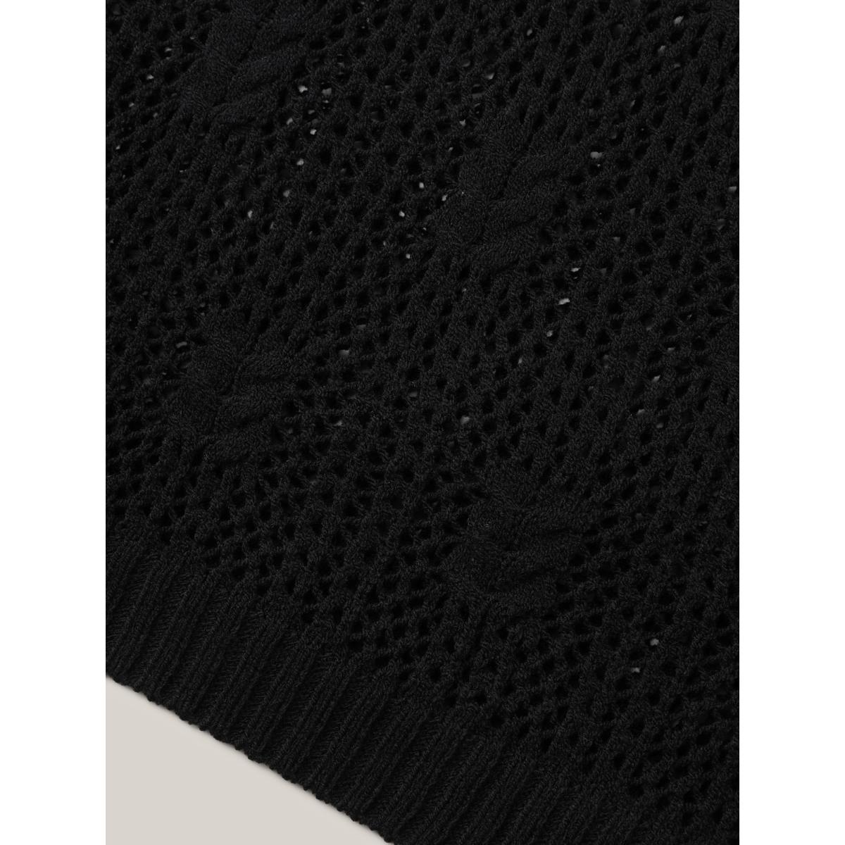 Plus Size Sheer Cable Knit Long Sleeve Swim Blouse Women's Swimwear Black Beach Loose Texture Curve Swim Cover Ups BloomChic 12/L Product Image