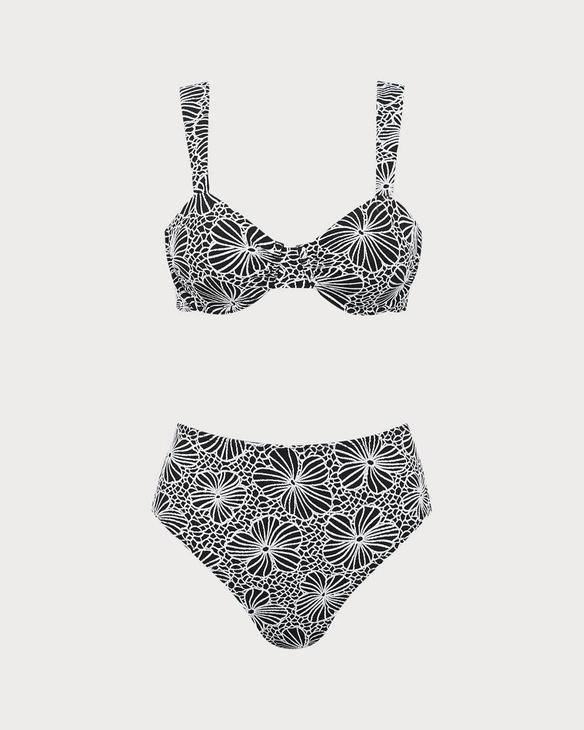 Black Flower Underwire Bikini Set Product Image