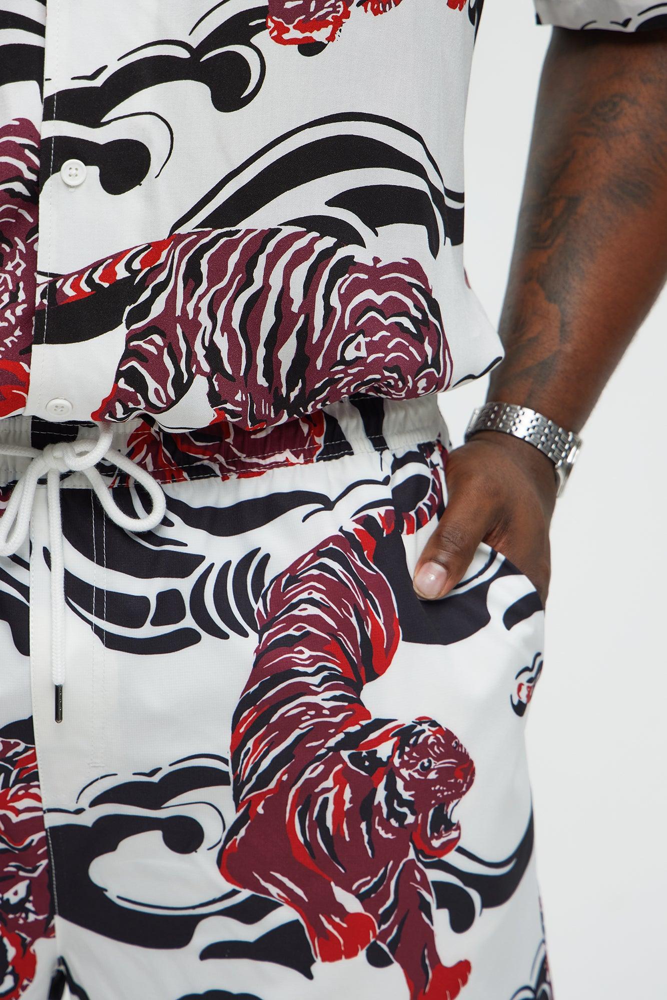 Tiger Waves Relaxed Shorts - White/combo Male Product Image