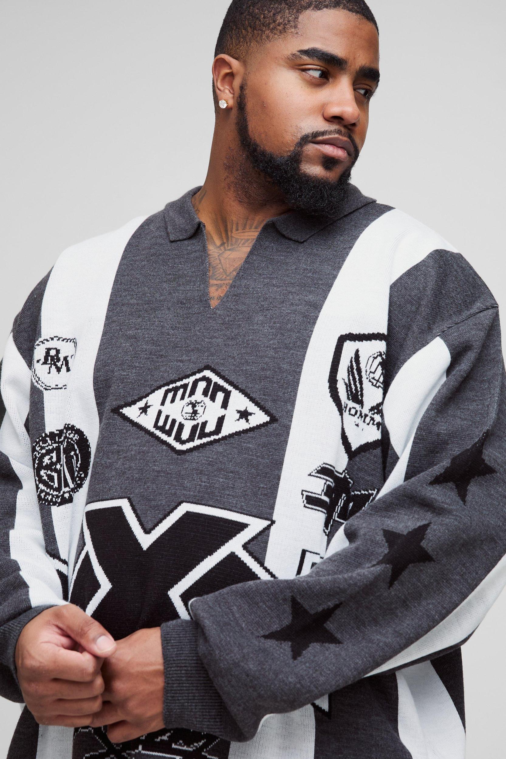 Plus Oversized Football Knitted Top | boohooMAN USA Product Image