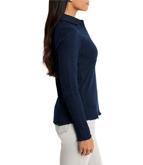 NIC + ZOE Lace Henley Stretch Knit Collared Long Sleeve Top Product Image