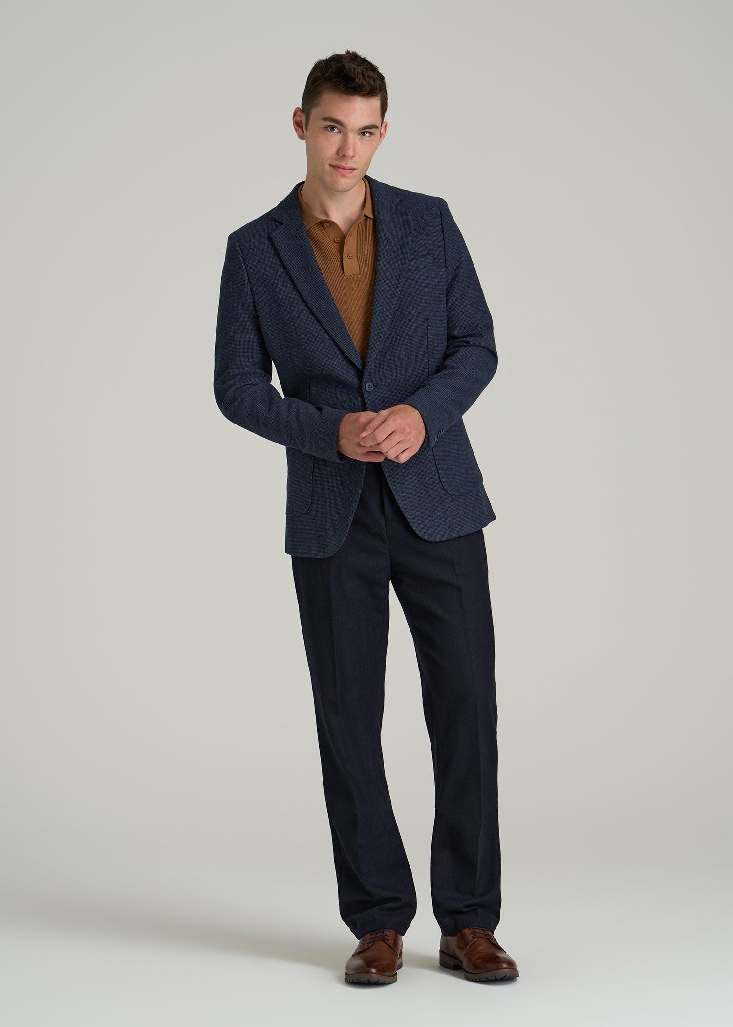 Wool Blend Blazer for Tall Men in Blue Birdseye Male Product Image