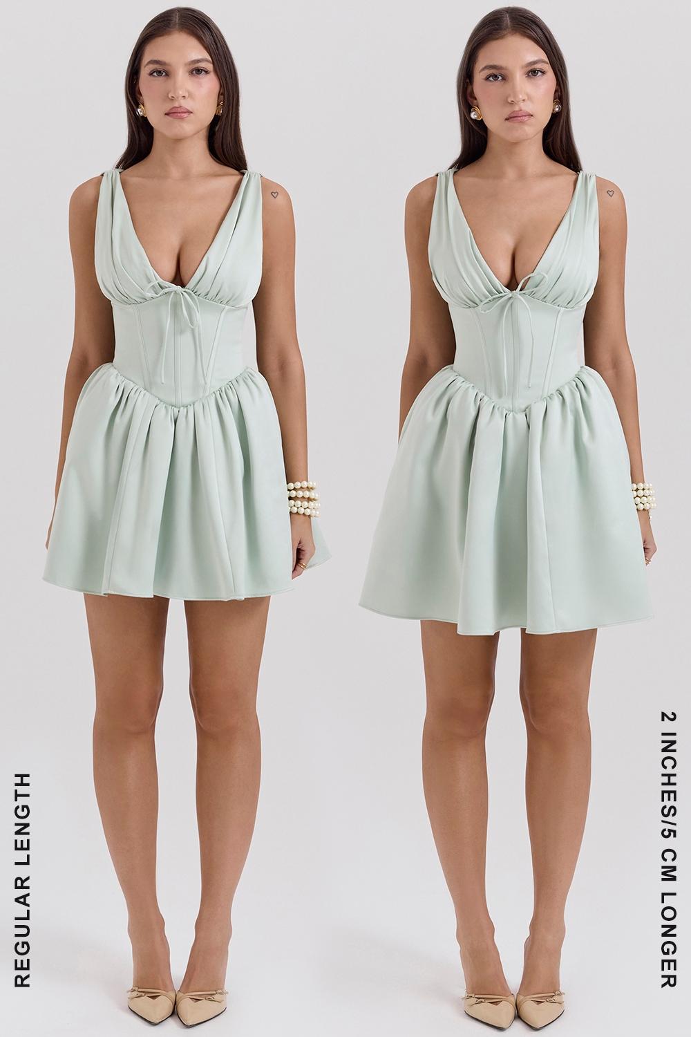 Emmeliette  pistachio satin mini dress - sale Product Image