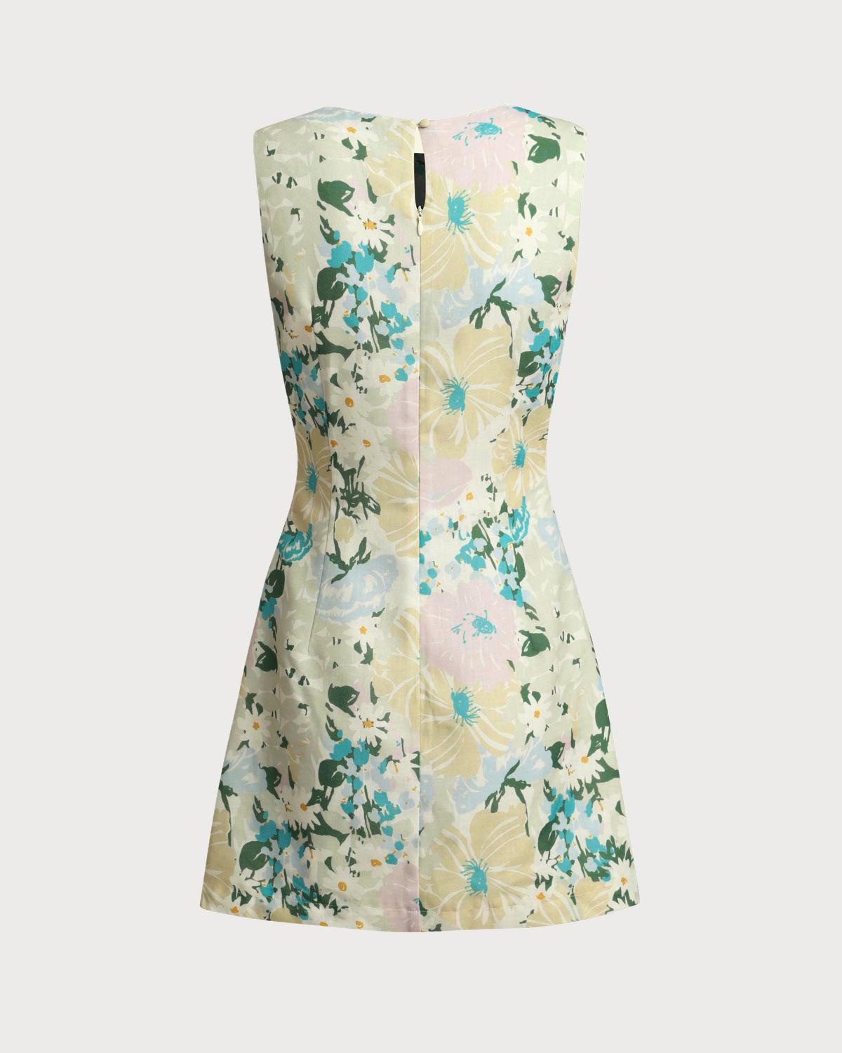 Green Floral Plant Sleeveless Mini Dress Product Image