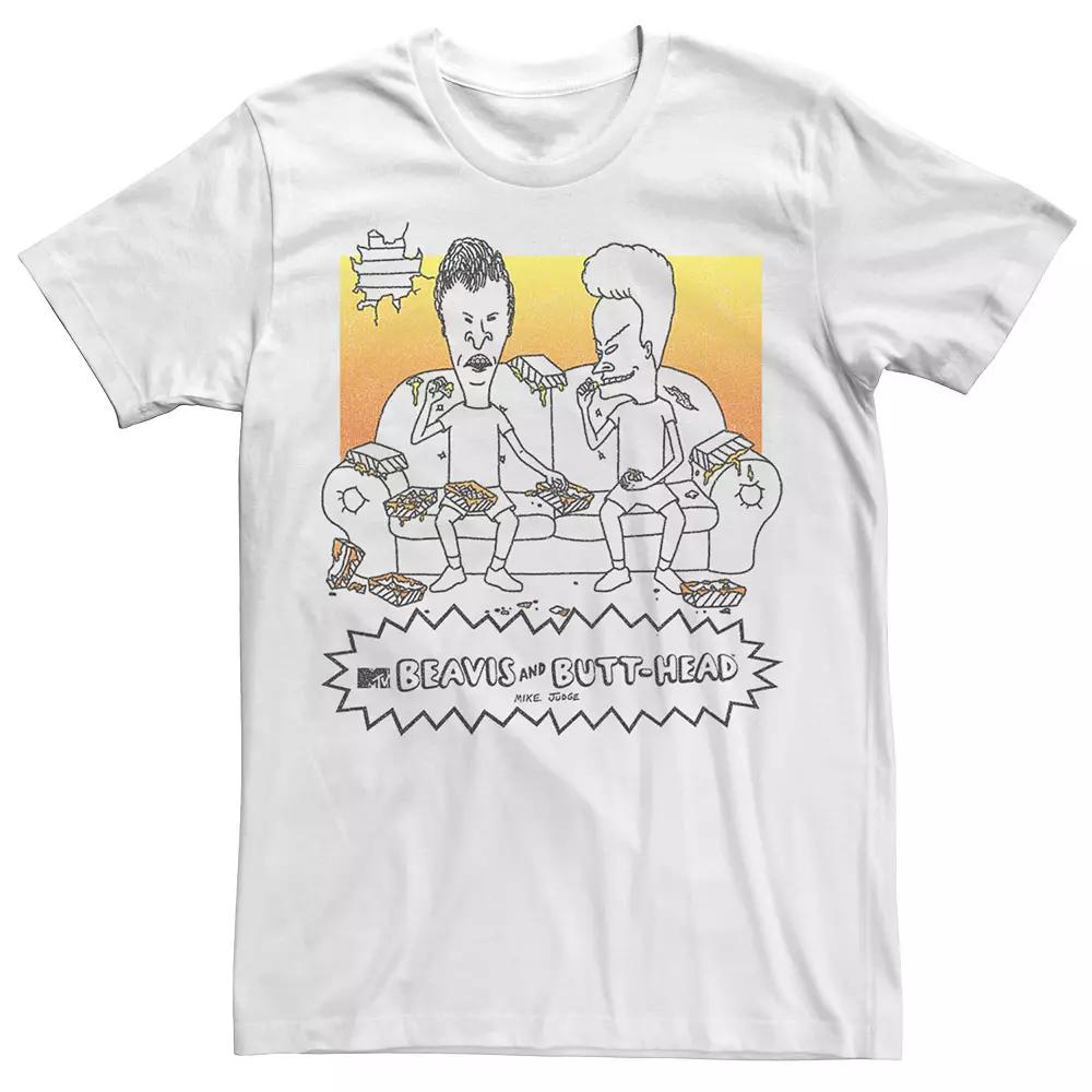 Men's Beavis & Butthead Nachos On The Couch Portrait Tee, Size: Small, White Product Image