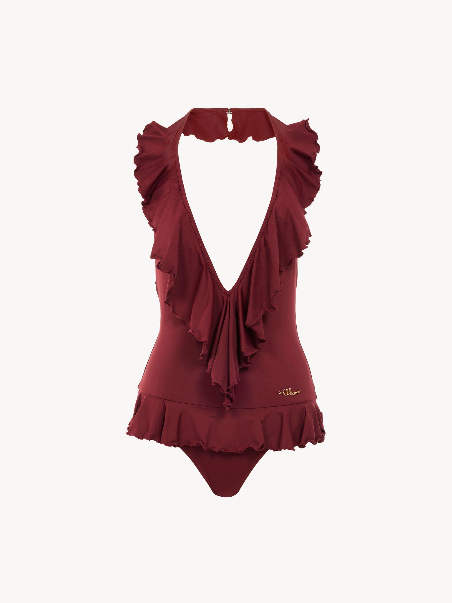 Ruffled V-neck one-piece swimsuit Product Image