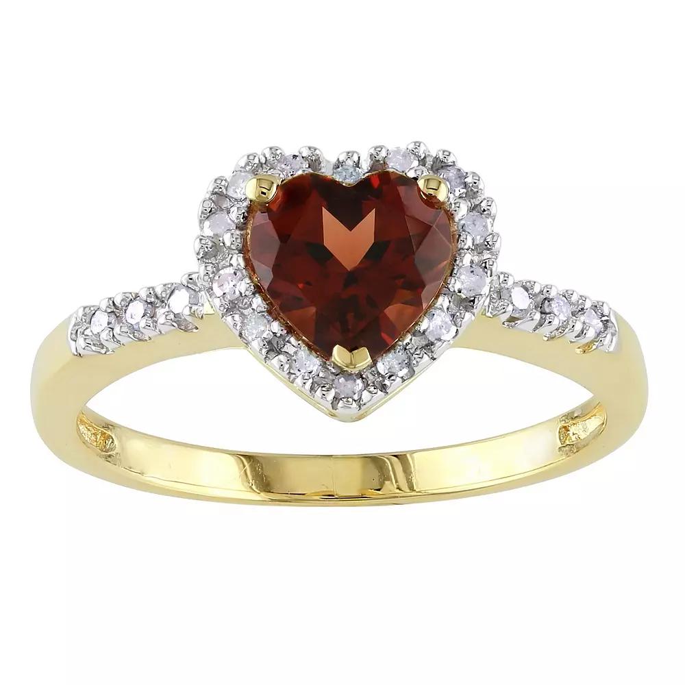 Stella Grace 10k Gold Garnet & 1/10 Carat T.W. Diamond Heart Ring, Women's, Size: 7.50 Product Image