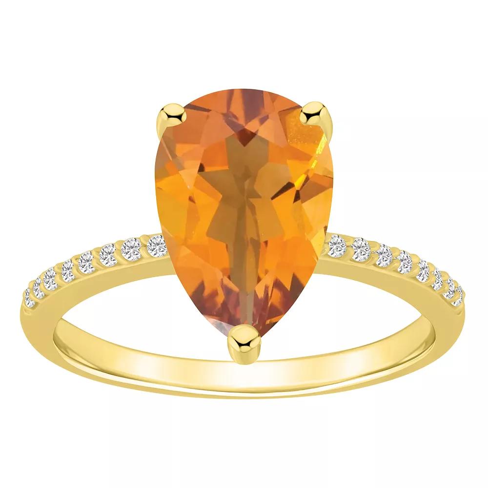 Alyson Layne 14k Gold Pear Shape Citrine & 1/10 Carat T.W. Diamond Ring, Women's, Size: 6 Product Image