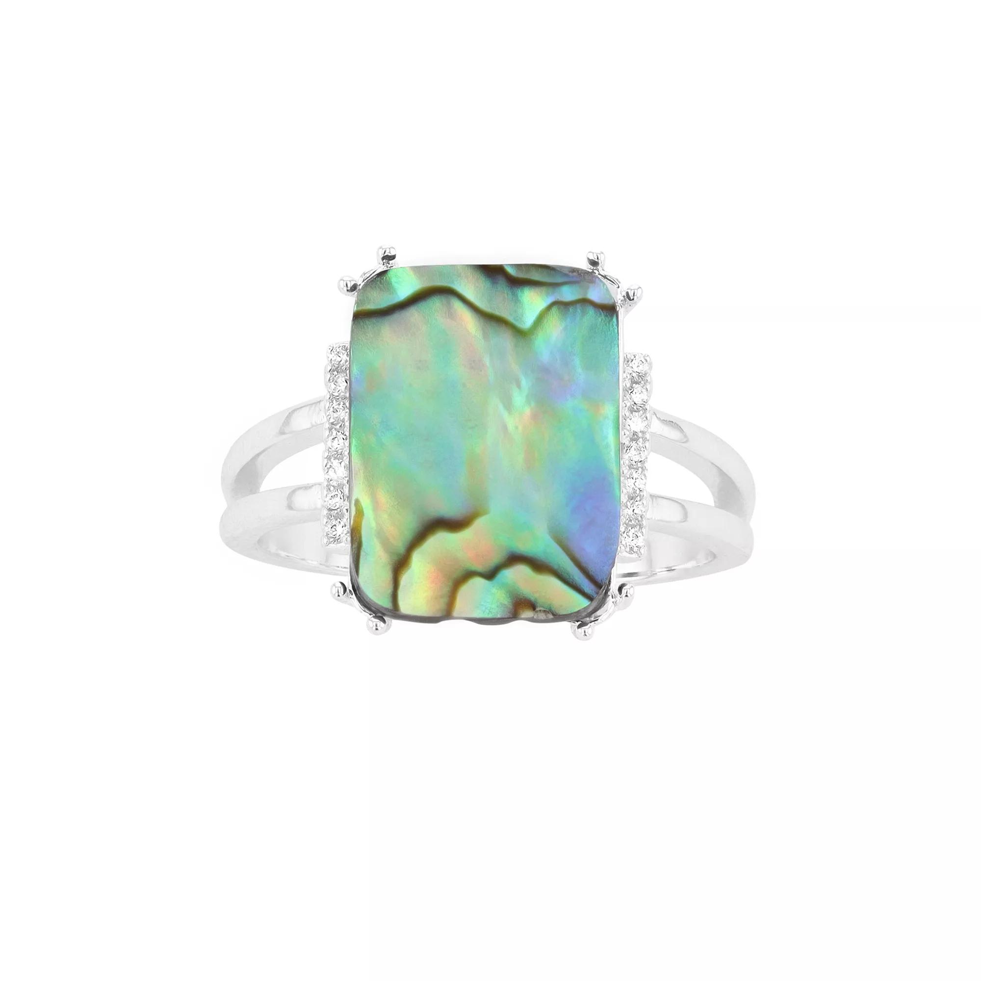 City Luxe Abalone & Clear Cubic Zirconia Rectangle Silver Ring, Women's, Size: 8, Gold Tone Product Image